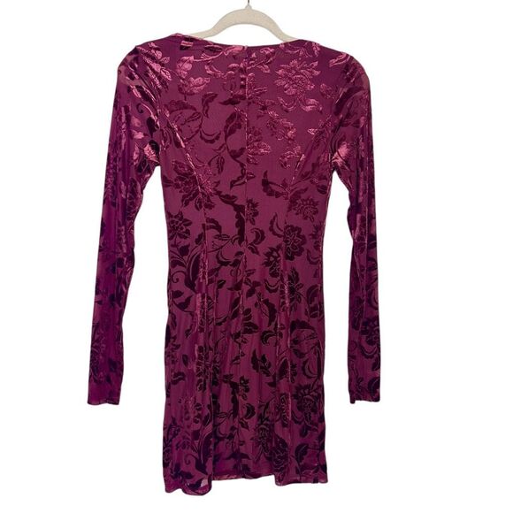 Free People Lotta Love Slip Dress Small Burgundy Red Velvet Burnout Floral Mini - Picture 4 of 14